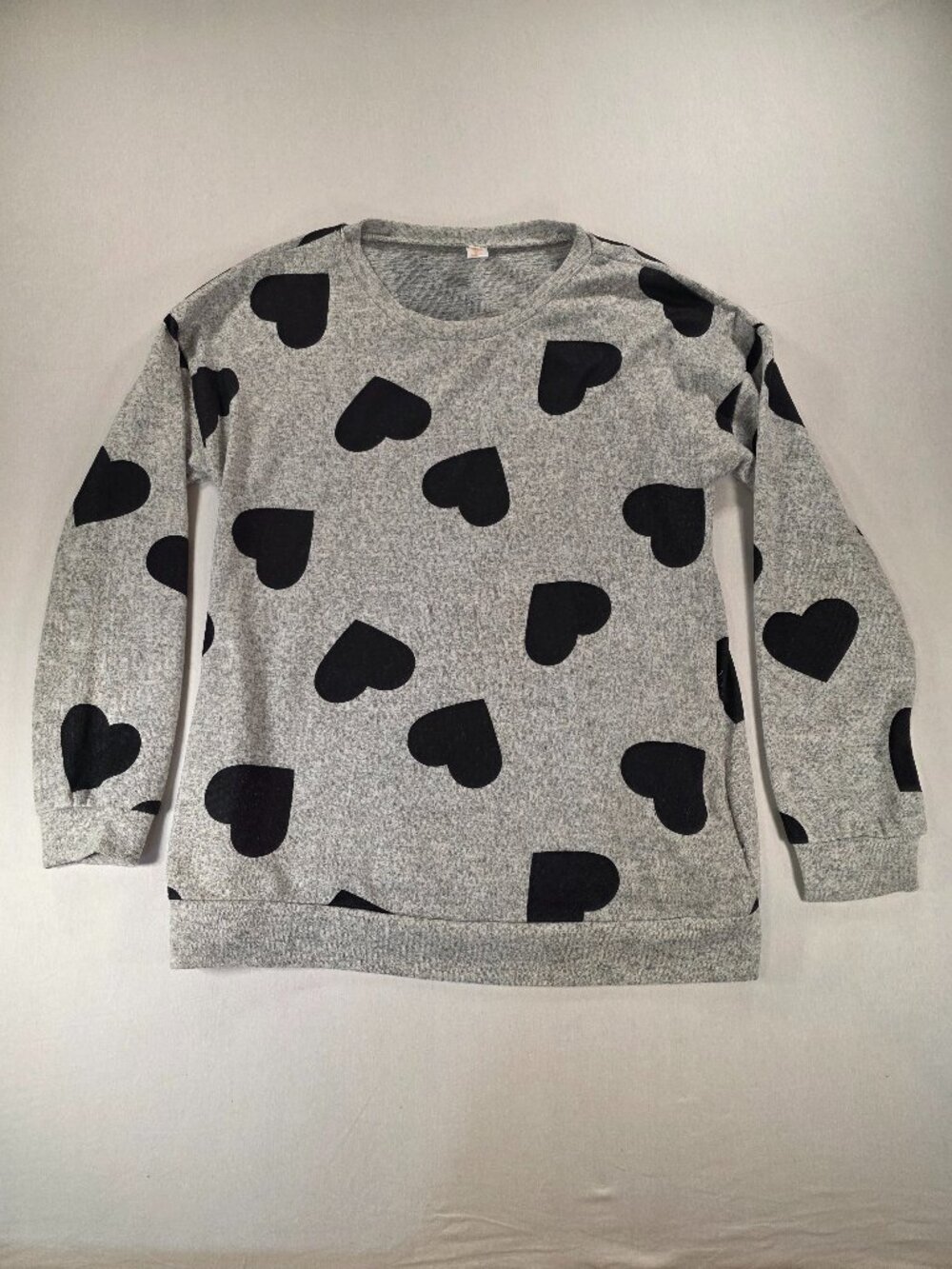 Women's Long Sleeve Sweater Gray w/ Black Hearts Shirley and Stone  Size Medium
